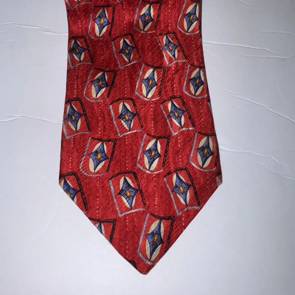 Robert Talbott Best Of Class Tie Red Geometric Abstract 100% Silk Made in USA